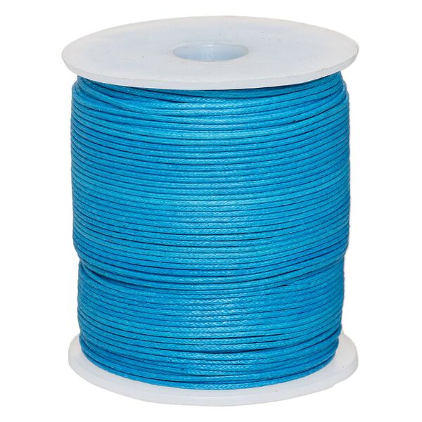 Cord, waxed cotton, turquoise blue, 1mm, 20-pound test. Sold per 100-meter spool. image number 0