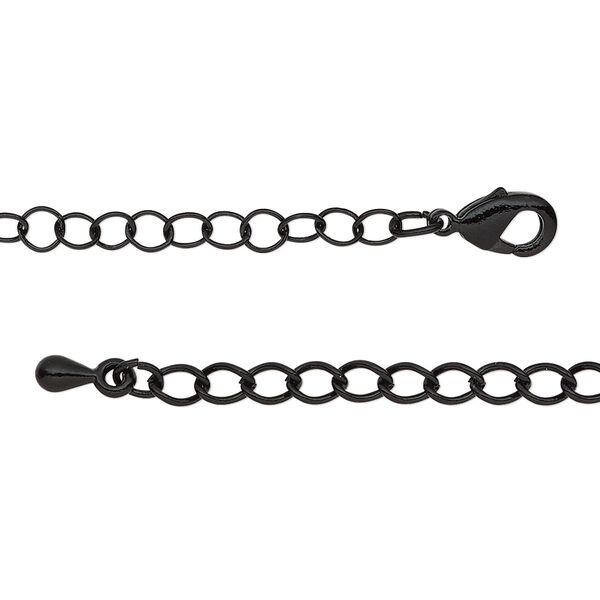 Chain, black-finished steel and brass, 3.5mm round cable, 7-1/2 inches with 2-inch extender chain and lobster claw clasp. Sold individually. image number 0