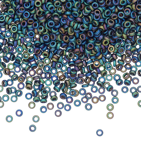 Seed bead, Miyuki, glass, pkg/10g, 2.2x1mm spacer rondelle, opaque matte iris blue, (SPR2.2-401FR). image number 0