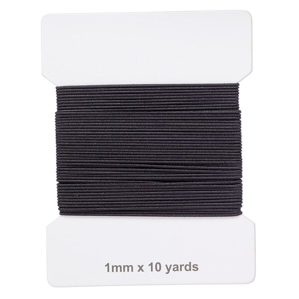 Cord, elastic rubber and nylon, black, 1mm diameter. Sold per pkg of 10 yards. image number 0