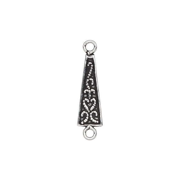 Link, antiqued sterling silver, 15x5mm single-sided triangle with fancy design. Sold per pkg of 2. image number 0