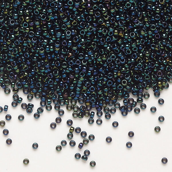 Seed bead, Miyuki, glass, pkg/35g, #15 rocaille, opaque metallic iris dark blue (RR-452). image number 0