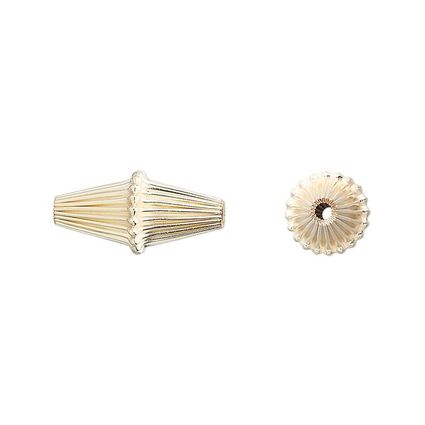 Bead, 14Kt gold-filled, 17x8mm corrugated double cone. Sold per pkg of 10. image number 0