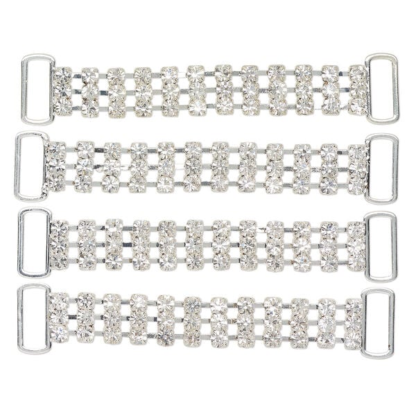 Focal, silver-finished brass and glass, clear, 3x1/2 inch rectangle with (2) 14x5mm holes. Sold per pkg of 4. image number 0