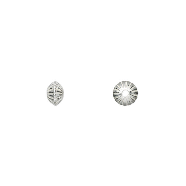 Bead, sterling silver, 5.5x3.5mm corrugated saucer. Sold per pkg of 2. image number 0