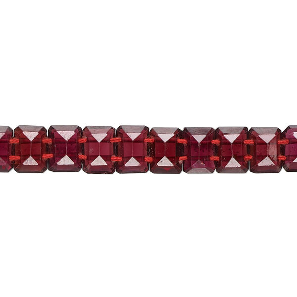 Garnet 1pkg10, hand-cut faceted emerald-cut bead natural 7x5mm image number 0