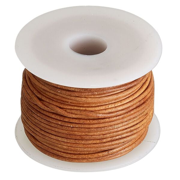 Cord, leather (dyed), burnt orange, 1.5mm round. Sold per 25-yard spool. image number 0