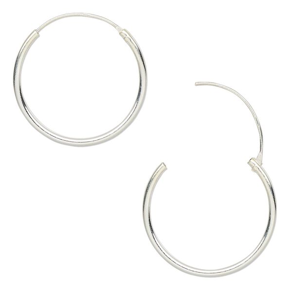 Earring hoop 1pkg8 sterling silver, 20mm round / endless loop, 4 pair image number 0