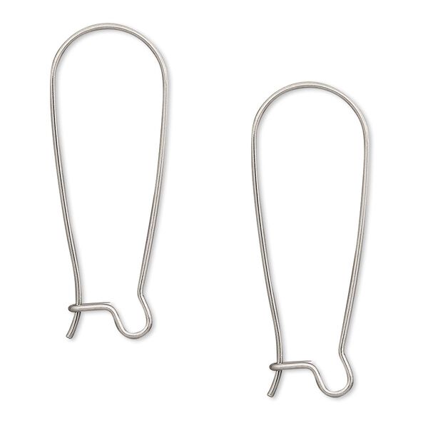 Ear wire, stainless steel, 33mm kidney, 21 gauge. Sold per pkg of 50 pairs. image number 0