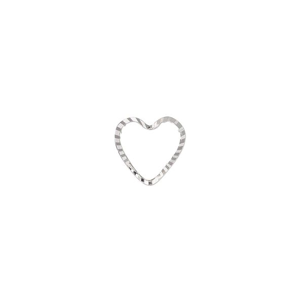 Component, silver-plated brass, 10.5x10mm single-sided diamond-cut open heart, 1mm thick. Sold per pkg of 100. image number 0