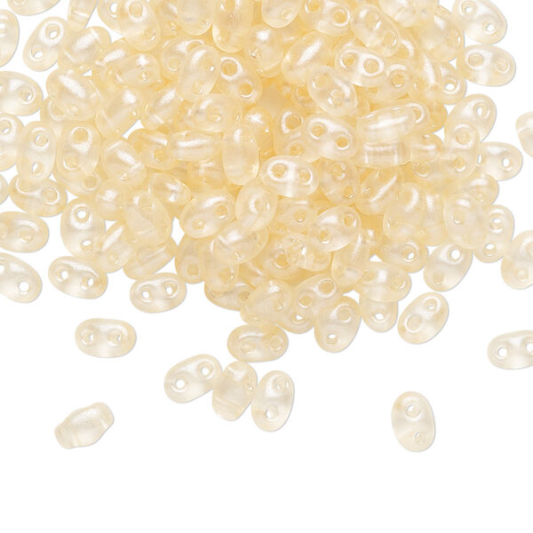 Seed bead, Preciosa Twin™ Czech glass, pkg/250g, 5x2.5mm oval, transparent light peach terra pearl clear, (08192). image number 0
