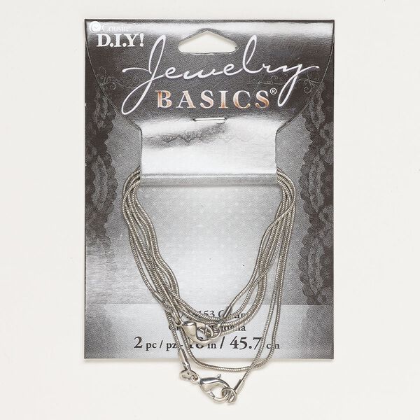 Chain, silver-finished steel, 1.2mm snake, 18 inches with lobster claw clasp. Sold per pkg of 2. image number 0