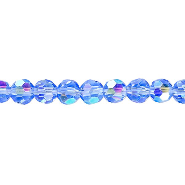 Bead 1pk 32 facets translucent light blue AB, Celestial Crystal® 6mm round 15.5-16 inch image number 0