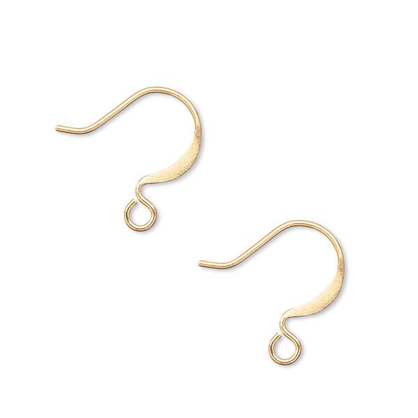 Ear wire, gold-plated brass, 15mm flat fishhook with open loop, 21 gauge. Sold per pkg of 250 pairs. image number 0