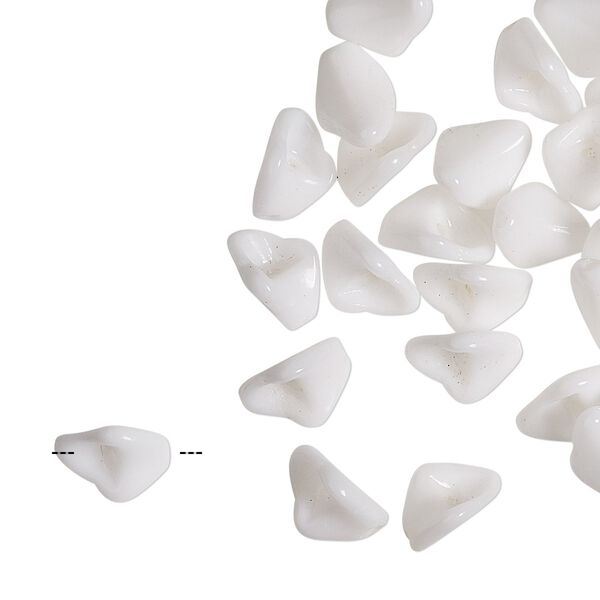 Bead, vintage German pressed glass, opaque white, 9x7mm curved diamond. Sold per pkg of 30. image number 0