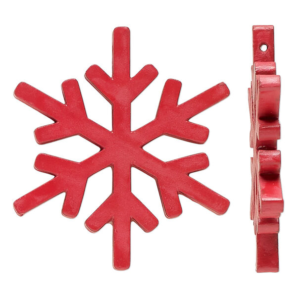 Focal, painted mango wood, red, 57x50mm side-drilled snowflake. Sold per pkg of 2. image number 0