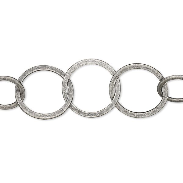 Chain, antique silver-plated brass, 14mm flat round cable. Sold per pkg of 5 feet. image number 0