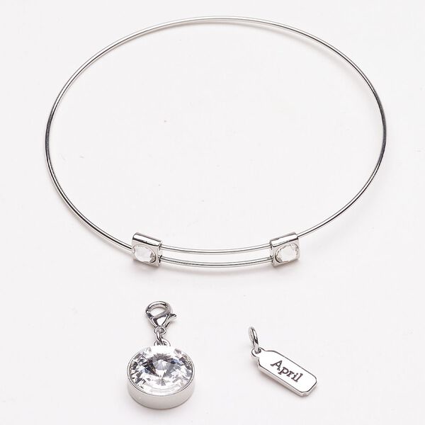 Bracelet and charm "pewter" zinc-based alloy steel 3pk 8-inch bangle, silver finish clear image number 0