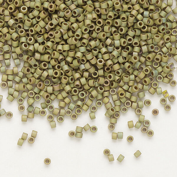 Seed bead, Delica®, glass, pkg/250g, #11 round, opaque matte rainbow light olive (DB-0372). image number 0