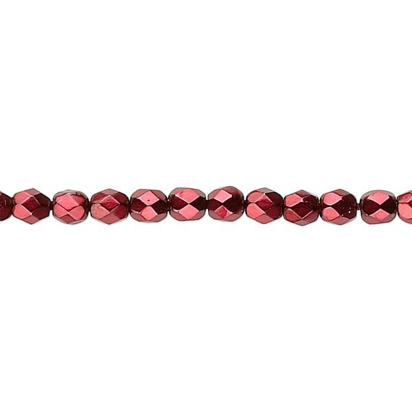 Bead 1pkg100 Czech fire-polished glass, 4mm faceted round, opaque red carmen image number 0