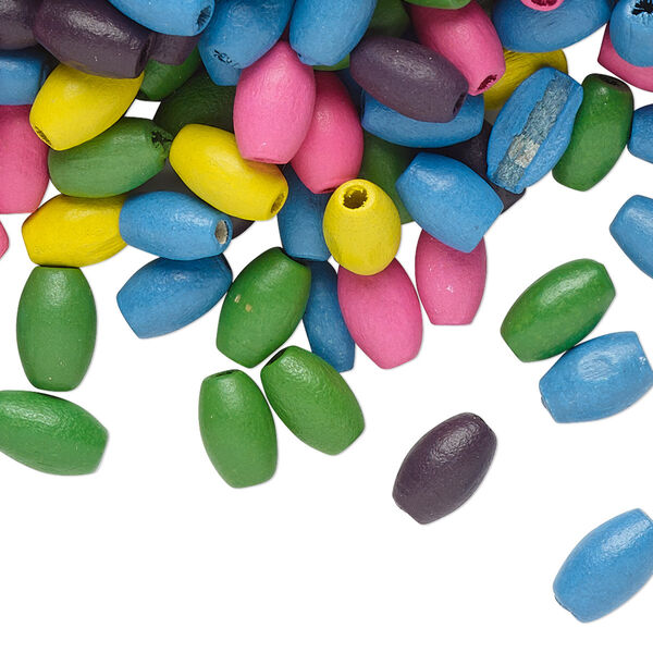 Bead mix, painted Korean boxwood, mixed colors, 8x4mm oval. Sold per 50-gram pkg, approximately 1,000 beads. image number 0