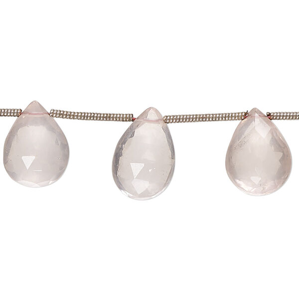 Rose quartz 1pkg12, hand-cut top-drilled faceted puffed teardrop bead natural 12x9mm-16x11mm image number 0