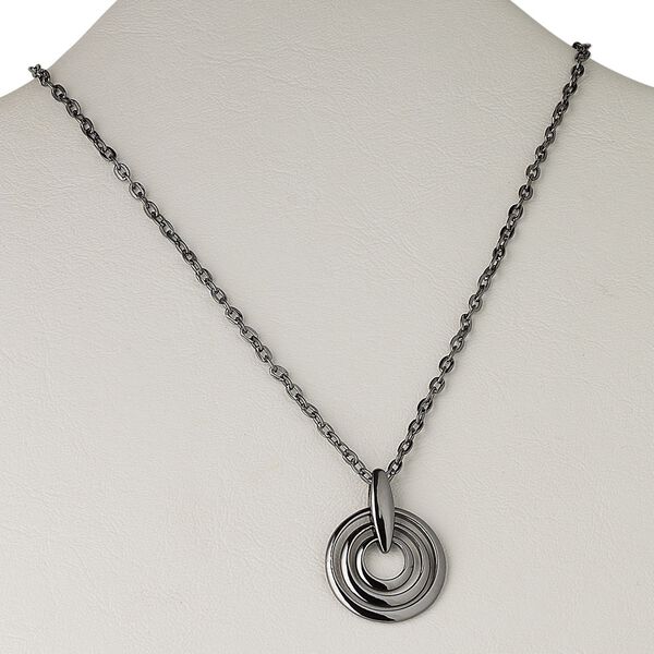 Necklace, gunmetal-plated brass, 27mm triple-circle, 16 inches with 3-inch extender chain and lobster claw clasp. Sold individually. image number 0