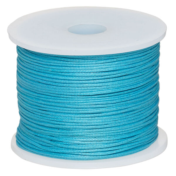 Cord, waxed cotton, turquoise blue, 0.5mm. Sold per 100-meter spool. image number 0