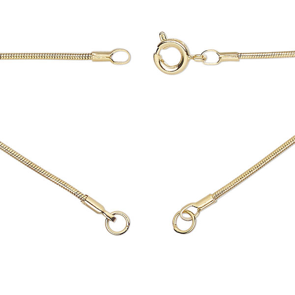 Necklace, gold-finished brass, 1.2mm snake, 18 inches in (2) 9" segments with (2) 3.5mm soldered jump rings and springing clasp. Sold Individually. image number 0
