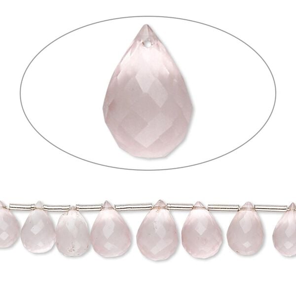 Rose quartz 1pkg1, hand-cut top-drilled faceted briolette bead natural 4 inch 5x4mm-10x6mm image number 0