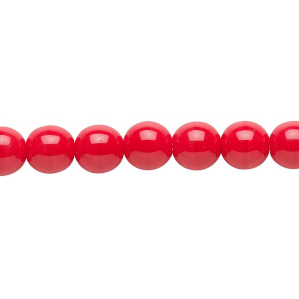 Bead, Czech glass druk, opaque red, 8mm round. Sold per 15-1/2" to 16" strand. image number 0