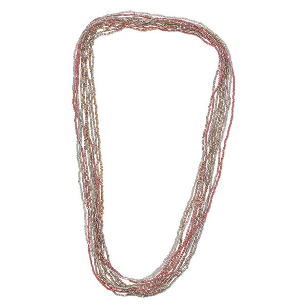 Necklace mix, Just for Fun, glass seed beads, opaque gold AB / rose AB / brown AB. Sold per pkg of (10) 40-inch continuous loops. image number 0