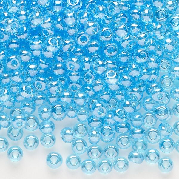 Seed bead, glass, pkg/50g, #6 rocaille, translucent luster Arabian blue. image number 0