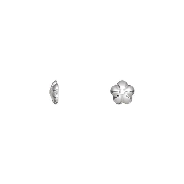 Bead cap, sterling silver, 5.5x1.5mm flower, fits 5-8mm bead. Sold per pkg of 10. image number 0