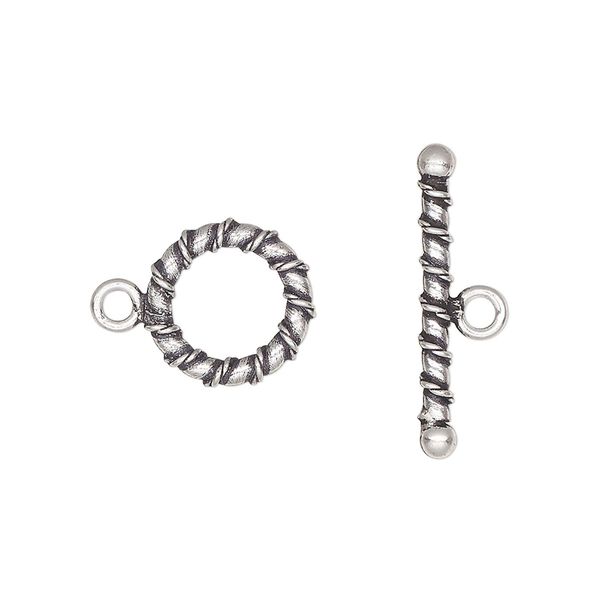 Clasp, toggle, antiqued sterling silver, 12mm spiral round. Sold per pkg of 2. image number 0