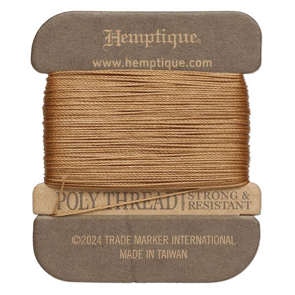 Thread, Hemptique®, polyester, pkg/32 yards, light brown, 0.45mm 3-ply round. image number 0