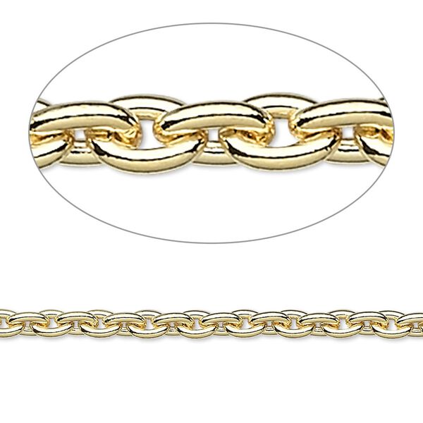 Chain, gold-plated steel, 3.3mm cable. Sold per pkg of 5 feet. image number 0