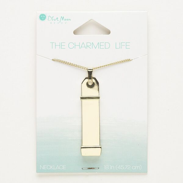Necklace, gold-finished "pewter" (zinc-based alloy), 42x11mm rectangle, 18 inches with springring clasp. Sold individually. image number 0