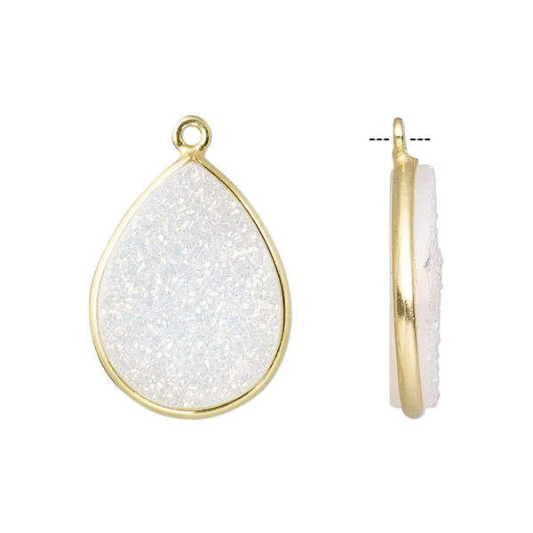 Druzy agate / sterling silver 1pkg1, electrocoated gold finished hand-cut flat teardrop drop 21x16mm-22x17mm image number 0