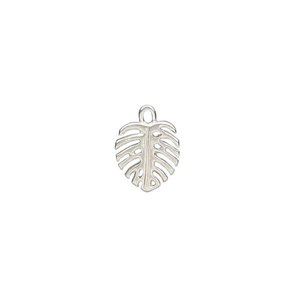 Charm Amoracast® 1pkg1 sterling silver, 9x8mm 2-sided monstera leaf image number 0