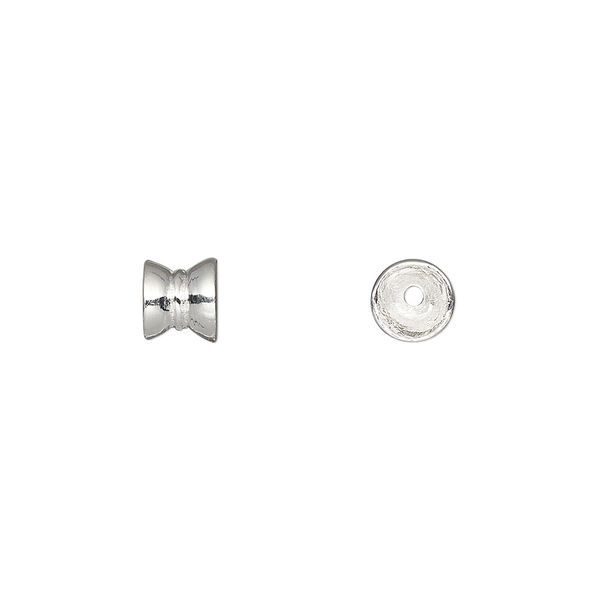 Bead cap, sterling silver, 6x6mm double round, fits 6-8mm bead. Sold per pkg of 4. image number 0