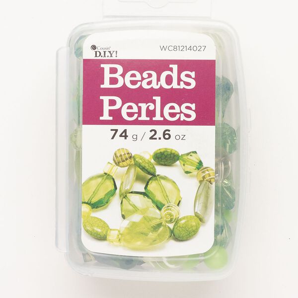 Bead mix acrylic 1pk 8-31x24mm mixed shapes multi-green, 2.6 ounce image number 0