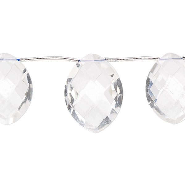 Quartz crystal 1pkg3, hand-cut top-drilled faceted flat marquise bead natural 18x14mm / 20x15mm image number 0