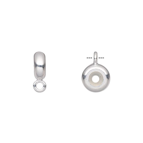 Bead keeper, silicone and silver-plated brass, 9x3.5mm rondelle with closed loop. Sold per pkg of 4. image number 0