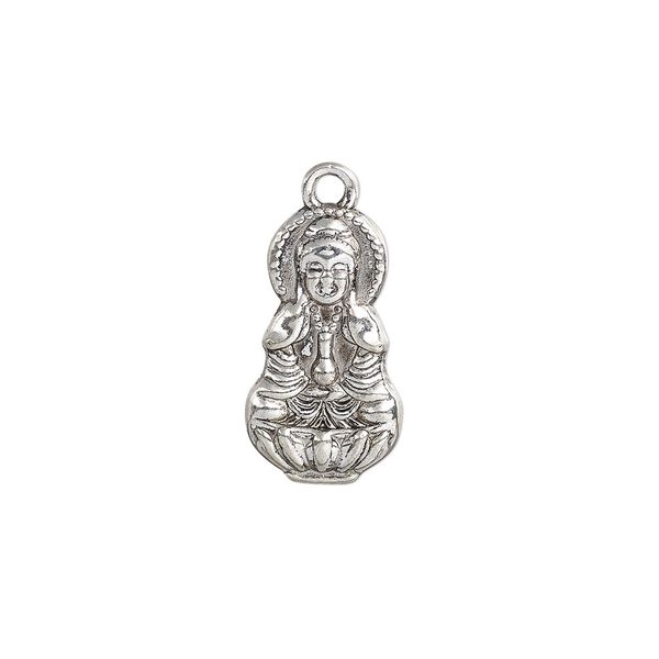 Drop, antique silver-plated "pewter" (zinc-based alloy), 20x11.5mm double-sided Quan Yin. Sold per pkg of 6. image number 0