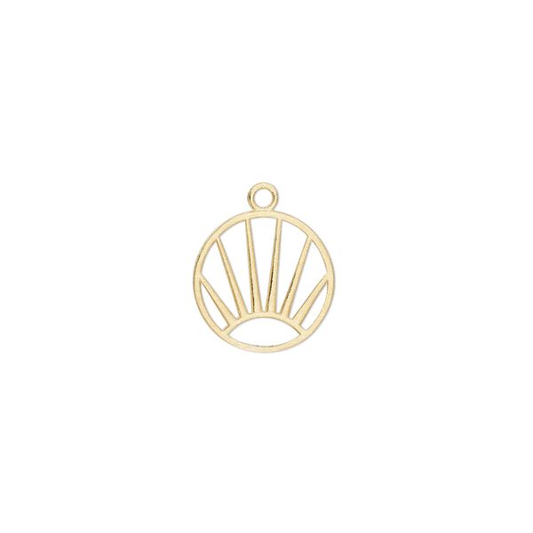 Charm Amoracast® 1pkg1 sterling silver, 12mm double-sided cutout brushed sunrise round, "vermeil" (gold finish) image number 0