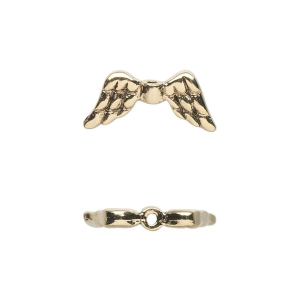 Bead, antique gold-plated pewter (tin-based alloy), 20x9mm double-sided angel wings. Sold per pkg of 2. image number 0