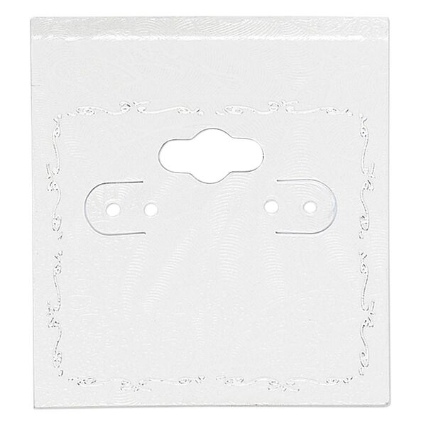 Earring card, PVC plastic and paper, opaque sand and silver, 2x2 inch square with scroll design. Sold per pkg of 100. image number 0