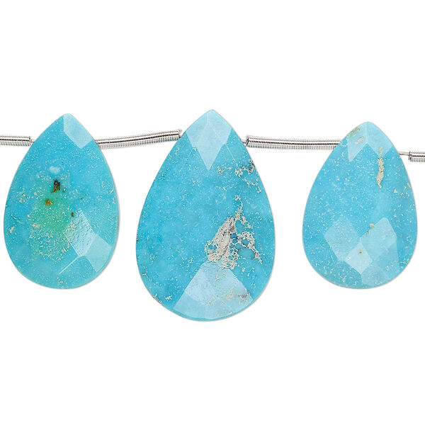 Imperial crown turquoise 1pkg3, hand-cut top-drilled faceted puffed teardrop bead natural 15x12mm-19x14mm / 20x14mm-24x16mm image number 0