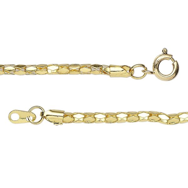 Chain, gold-plated steel, 2.4mm diamond, 30 inches with springring clasp. Sold per pkg of 10. image number 0